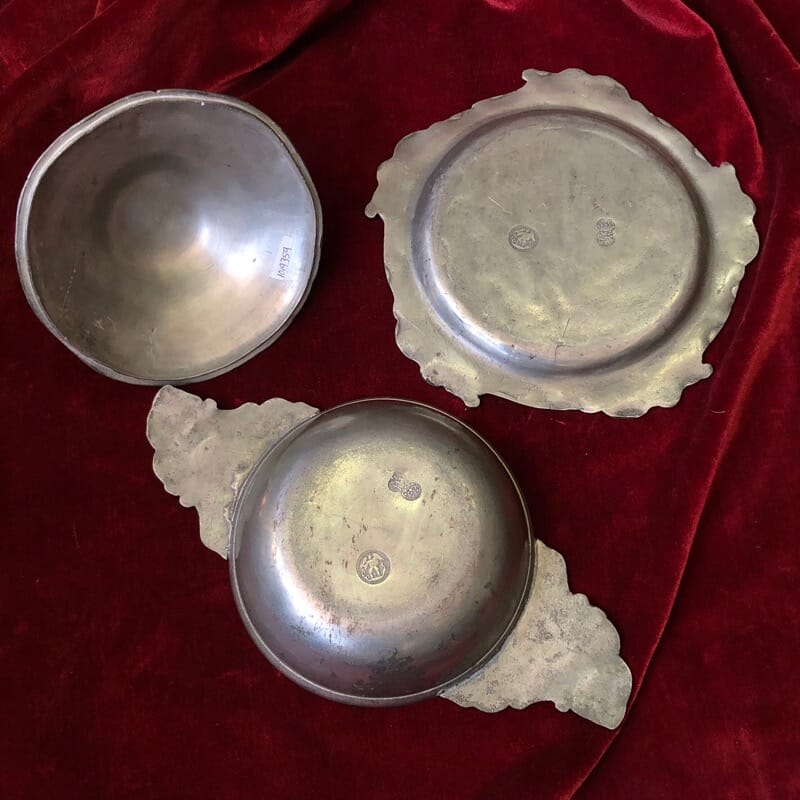 Polish pewter rococo form covered bowl & stand, c.1745-30941