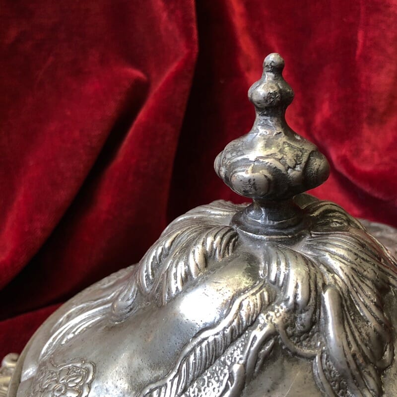 Polish pewter rococo form covered bowl & stand, c.1745-30937