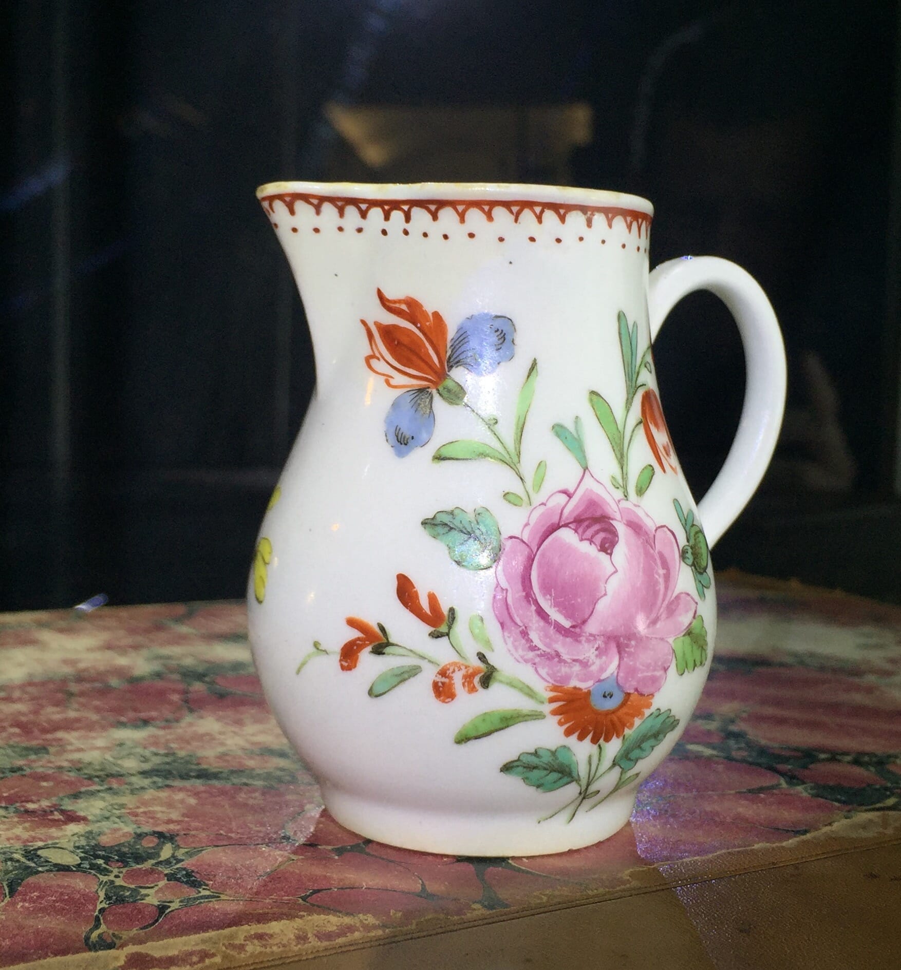 Bow sparrowbeak jug, flower pattern, c. 1765-0