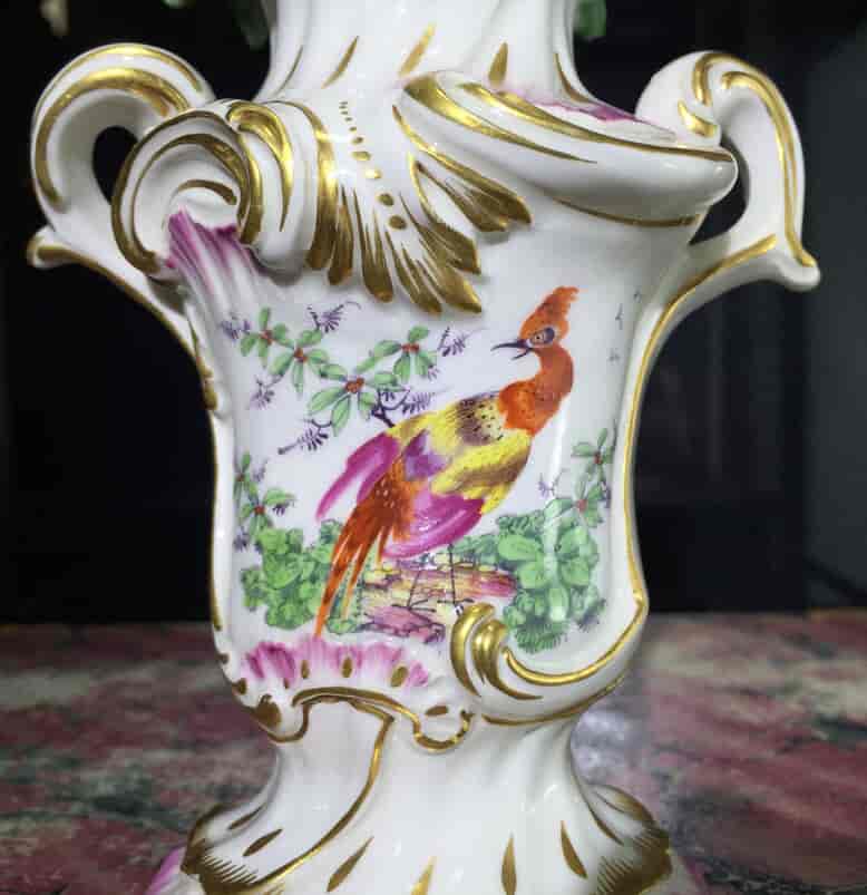 Derby rococo vase with high flower group, painted with birds, c.1760 -15805