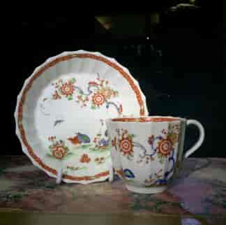 Worcester fluted coffee cup & saucer, 'Quail' pattern, unusual