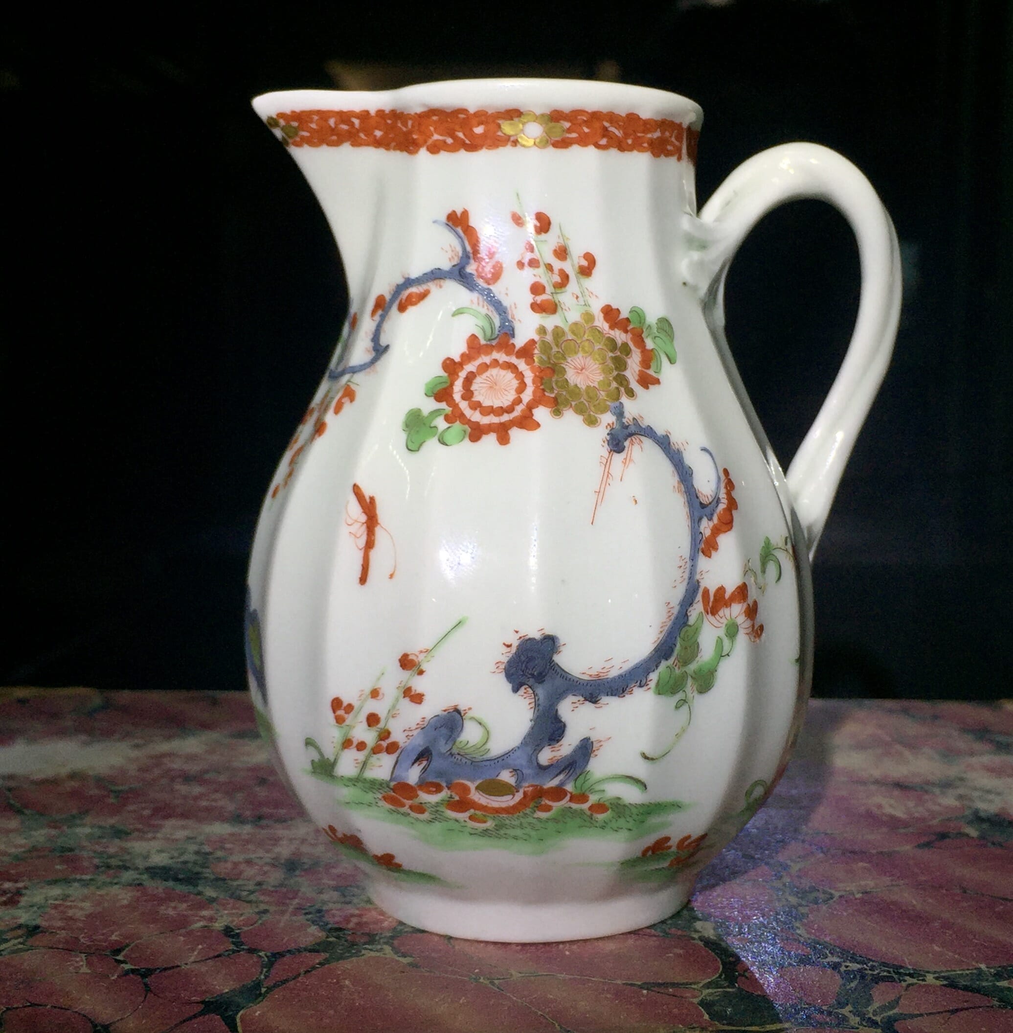 Worcester fluted jug, two quail pattern, circa 1770-0