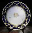 Chelsea-Derby plate, mazarine blue ground & classical urn, c.1775-0