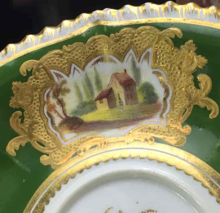 Coalport 'Pembroke' shape cup & saucer, pattern 982- landscapes, c.1827-15979