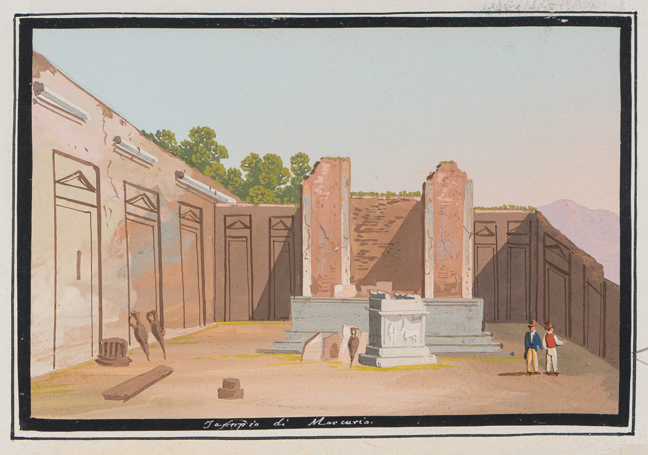 Pair of Italian gauche paintings of the excavations at Pompeii, c.1830-0