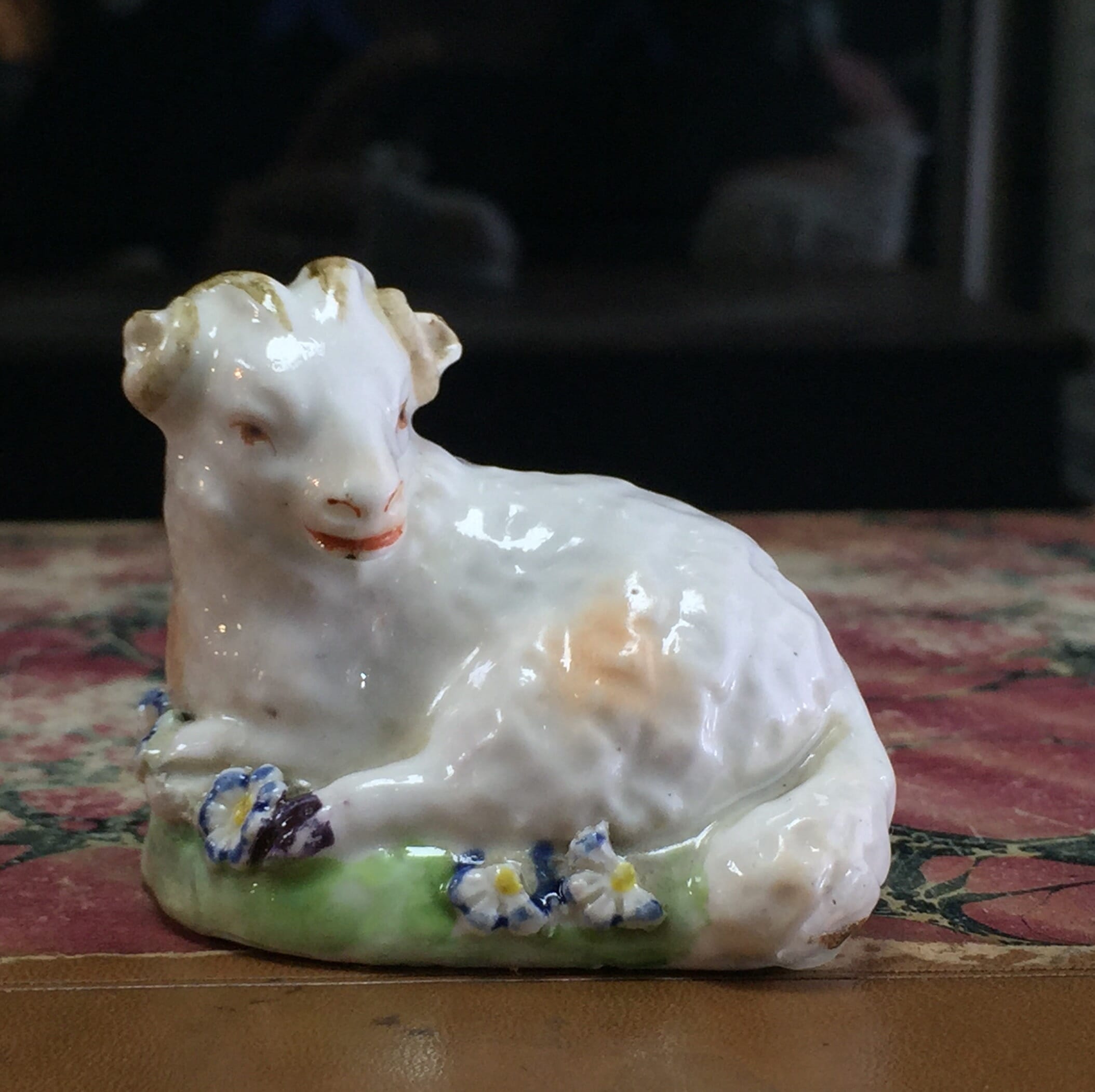 Derby porcelain figure of a seated sheep, circa 1780-0