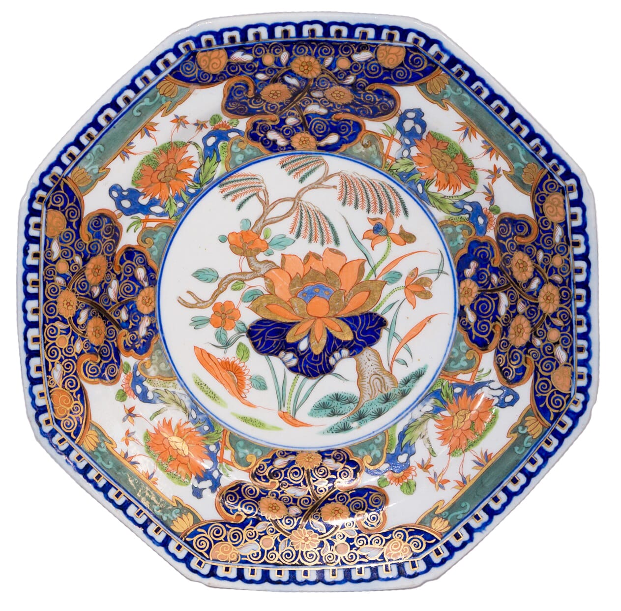 English octagonal plate, similar to Derby's Lowther Castle service, c.1810-0