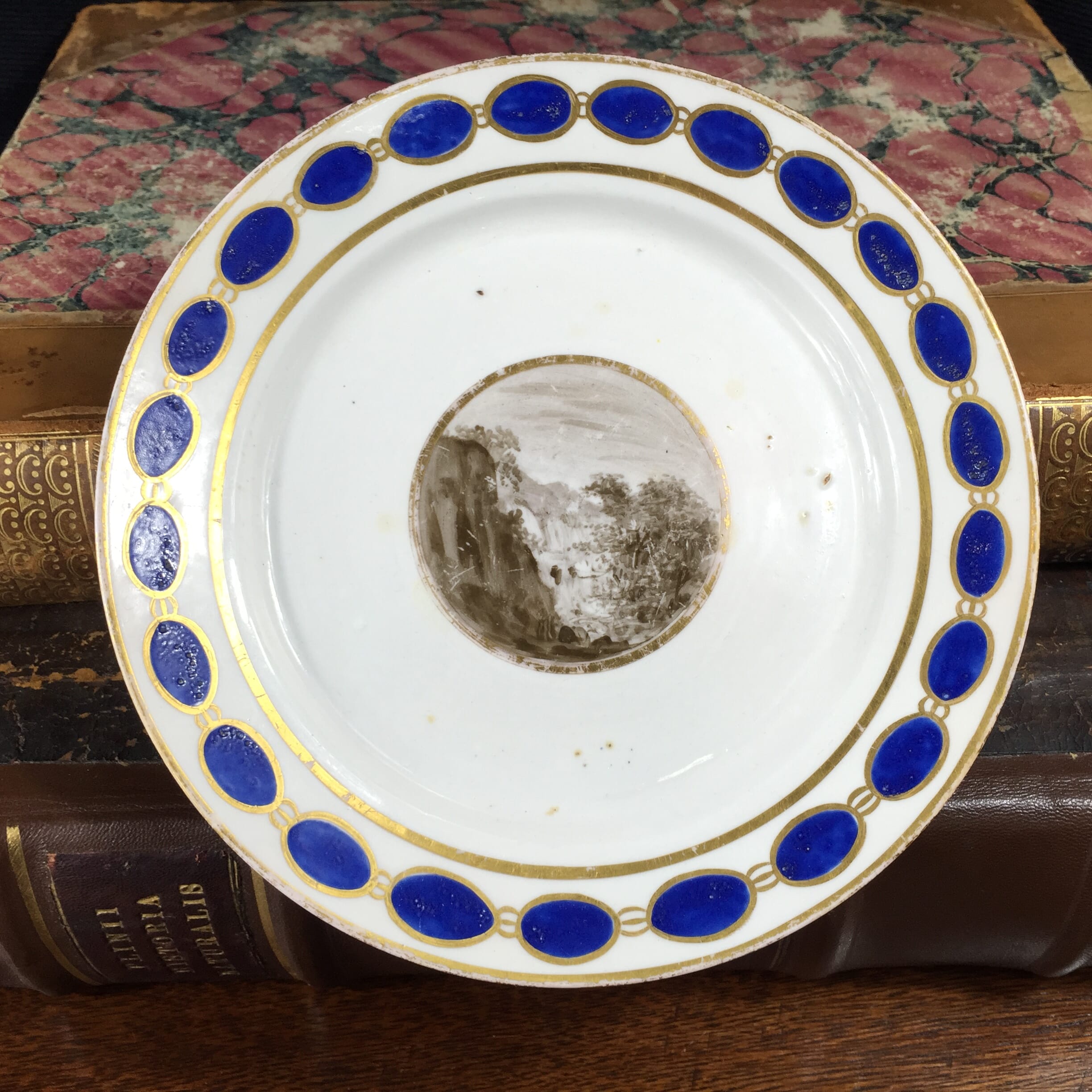 Rare Pinxton plate, monotone scene, c. 1800-0