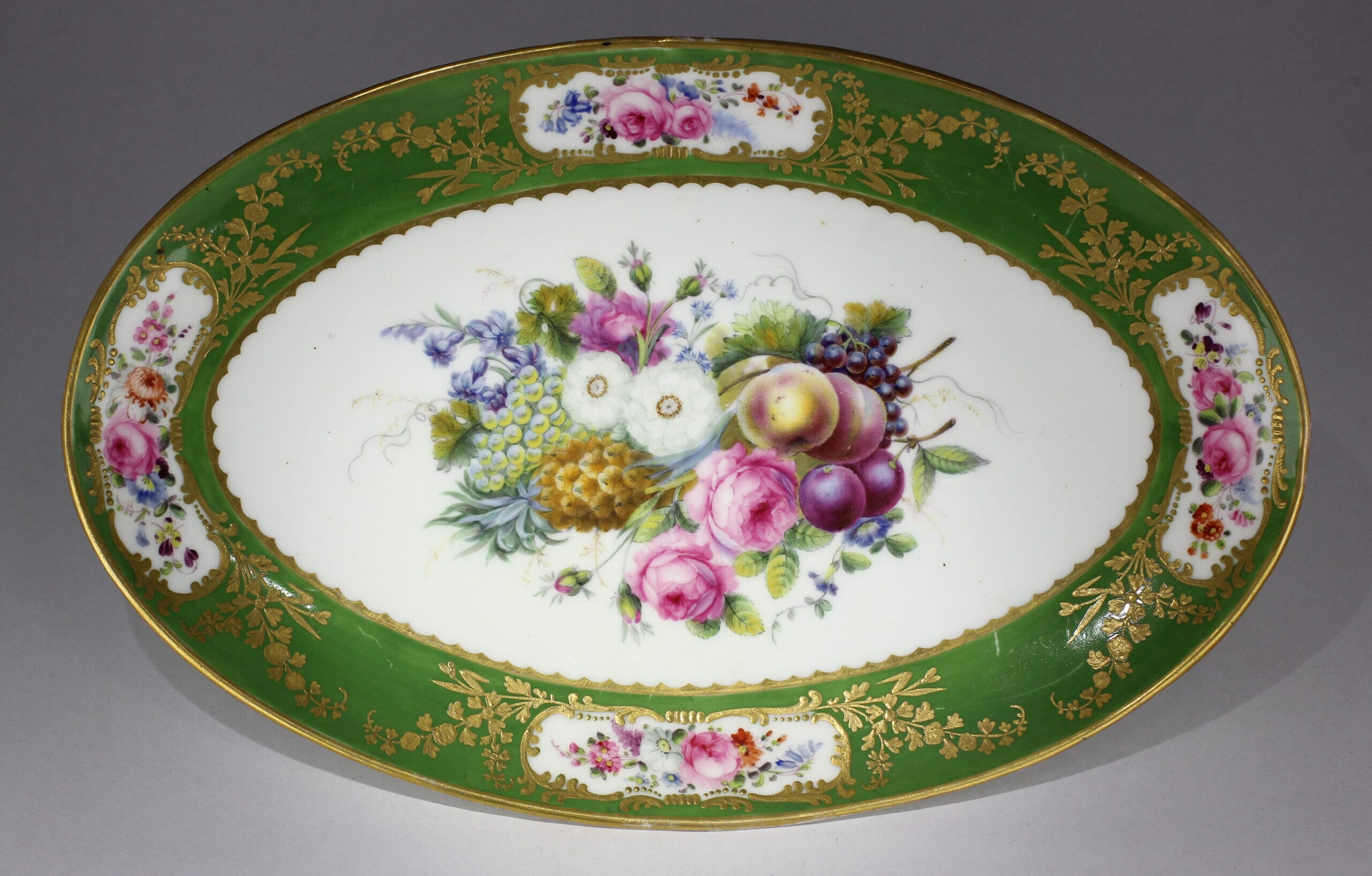 Sèvres oval dish, London decorated, fruit flowers & a pineapple, c. 1820. -0