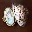 Tiger Cowrie Shell snuffbox with brass mounts & picture frame, 19th century-0