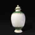 Worcester tea canister, fine moulding with green bands, c. 1775-0