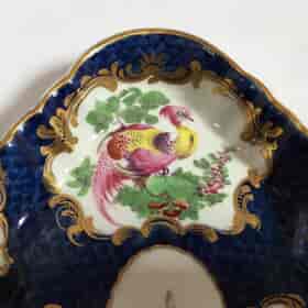 Worcester scale blue spoon tray with birds, c.1770-23032