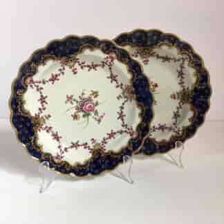 Pair of Worcester plates, flowers & swags, c. 1780-0