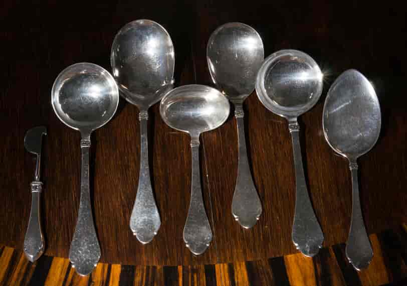 Setting of 12 Danish silver cutlery, 1920's-60's, total 122 pieces-19205