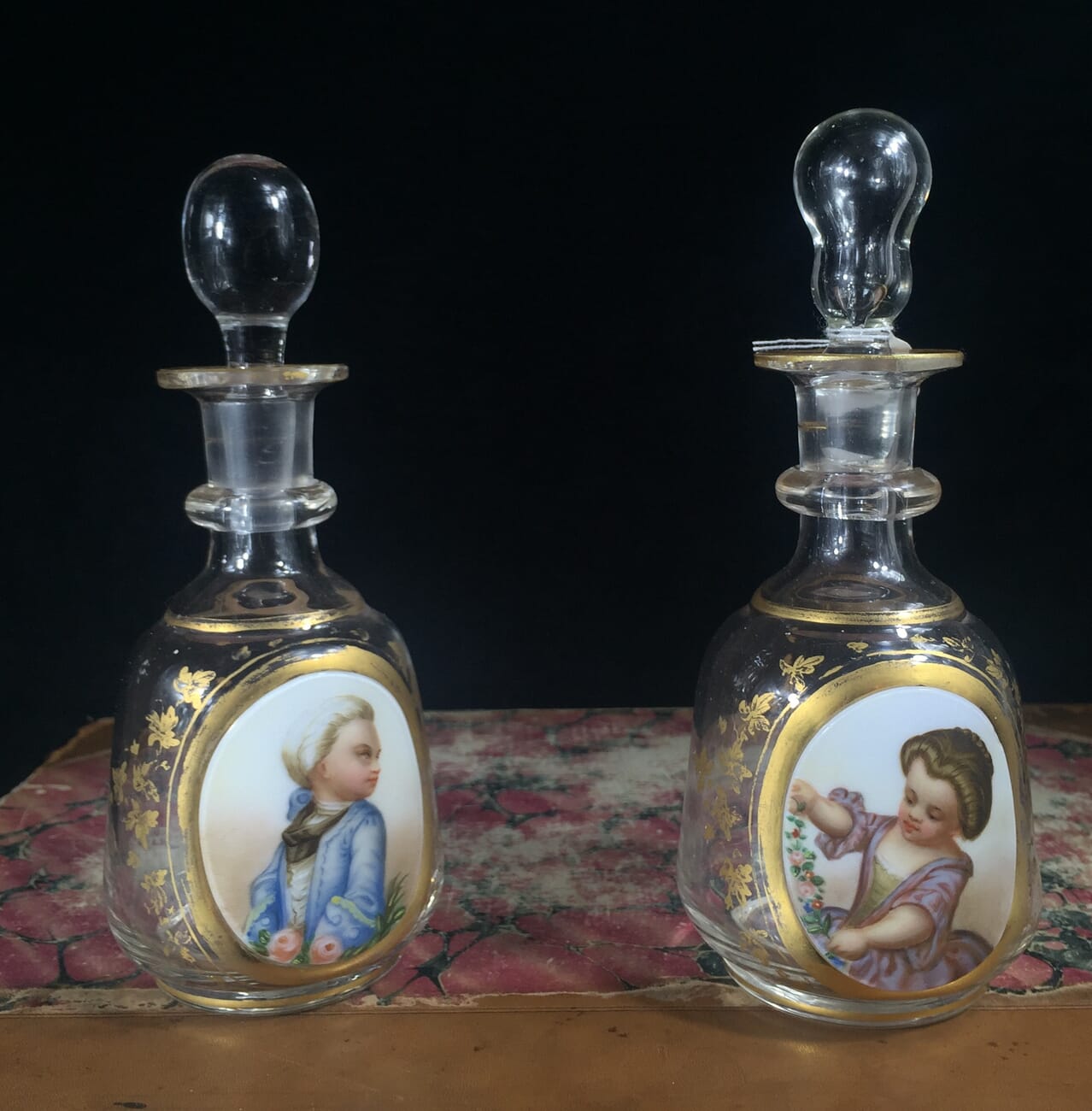 Pair of perfume bottles, hand painted child portraits, c. 1880-16354