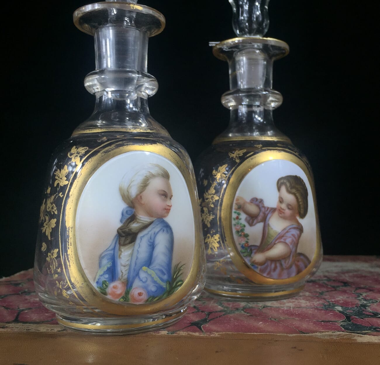Pair of perfume bottles, hand painted child portraits, c. 1880-16355