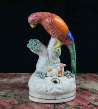 Staffordshire pottery quill holder, parrot & lamb, c. 1860-0