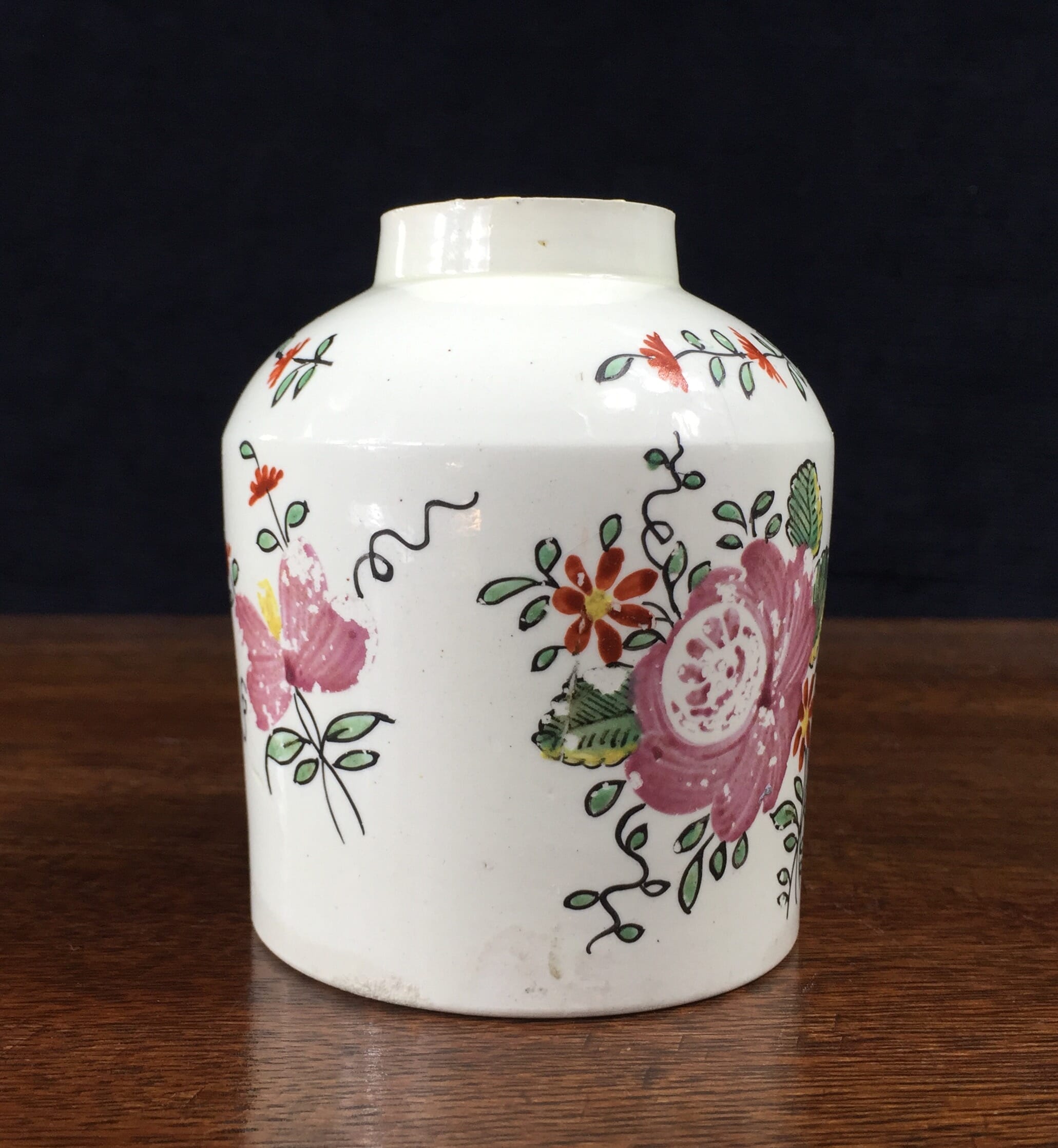 Creamware tea caddy, flower painted, C. 1770-0