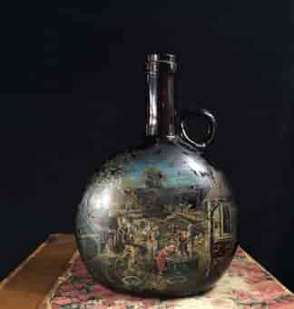 Dutch bottle painted with oil - peasant scene, C. 1800 -0