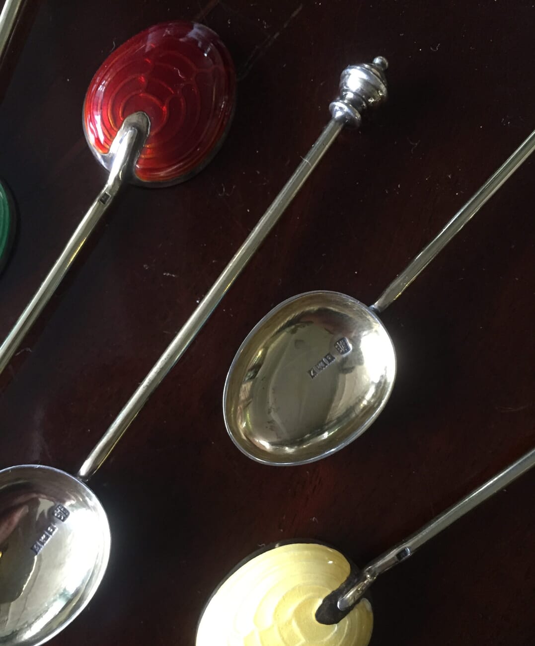 Set of 6 sterling silver and enamel coffee spoons, hallmarked 1955-60-16653