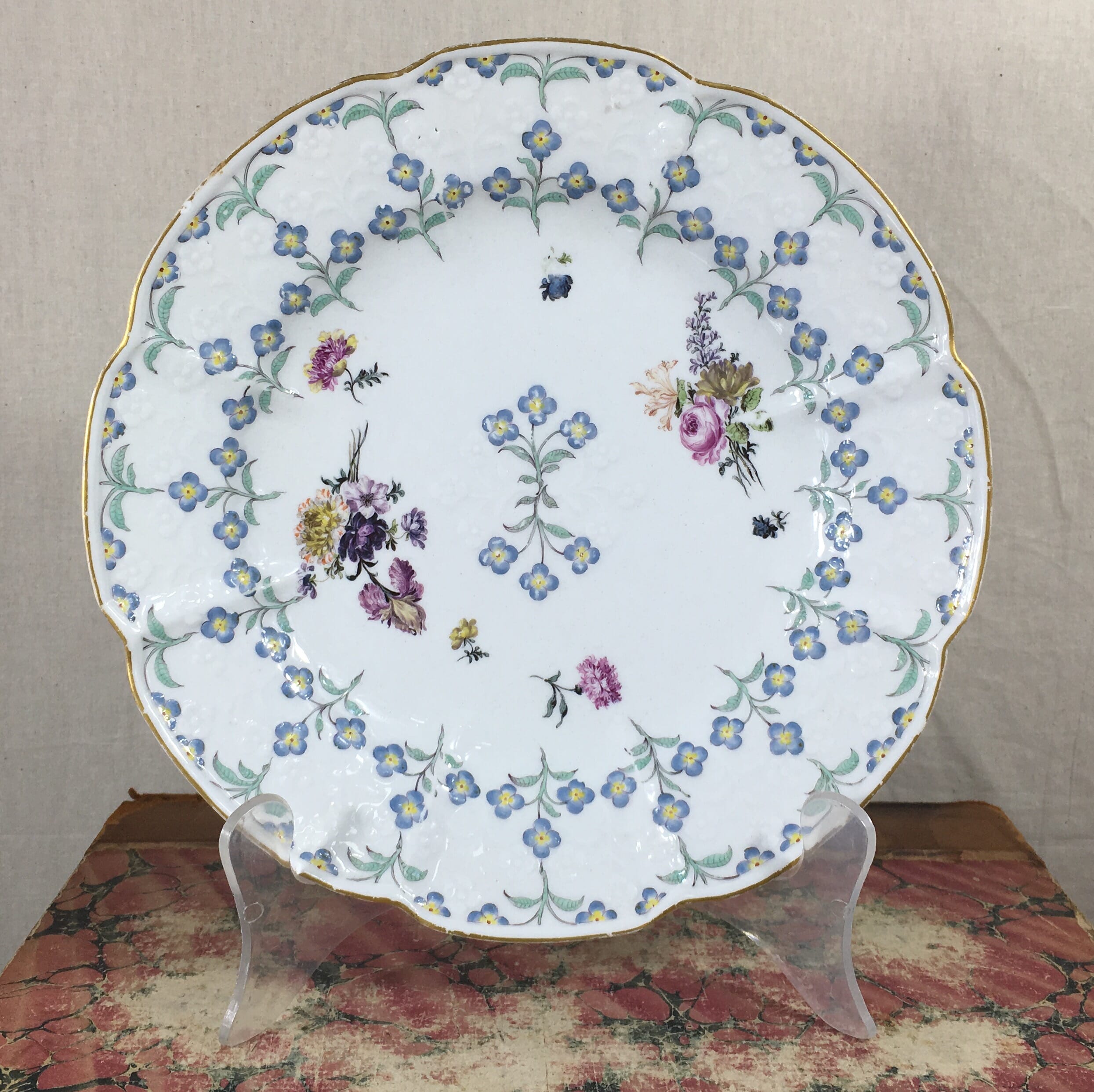 Meissen plate, forget-me-not moulding with flowers, c.1760 -0