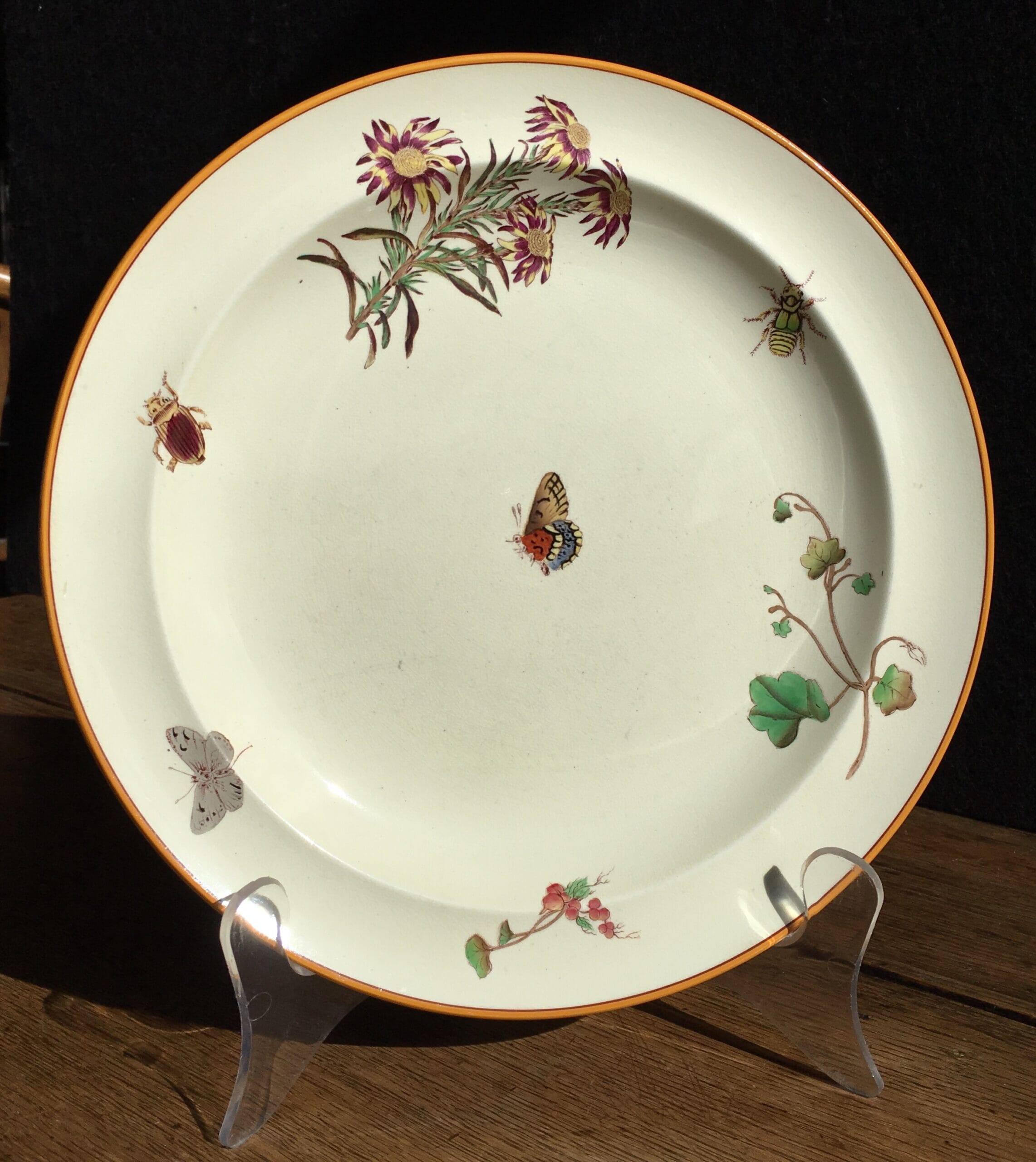 Wedgwood Plate Printed With Butterfly & Insects, Mortlocks, 1882-0 