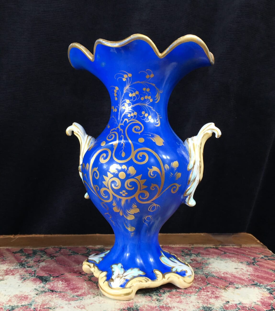 Samuel Alcock blue ground rococo vase with landscape, c. 1830-17107