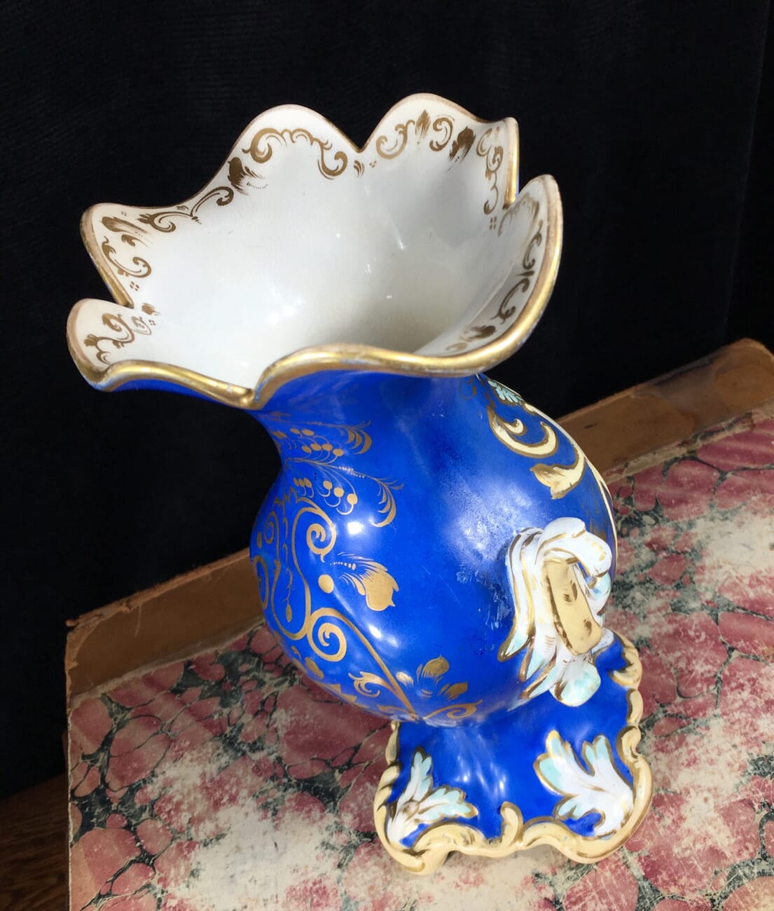 Samuel Alcock blue ground rococo vase with landscape, c. 1830-17108