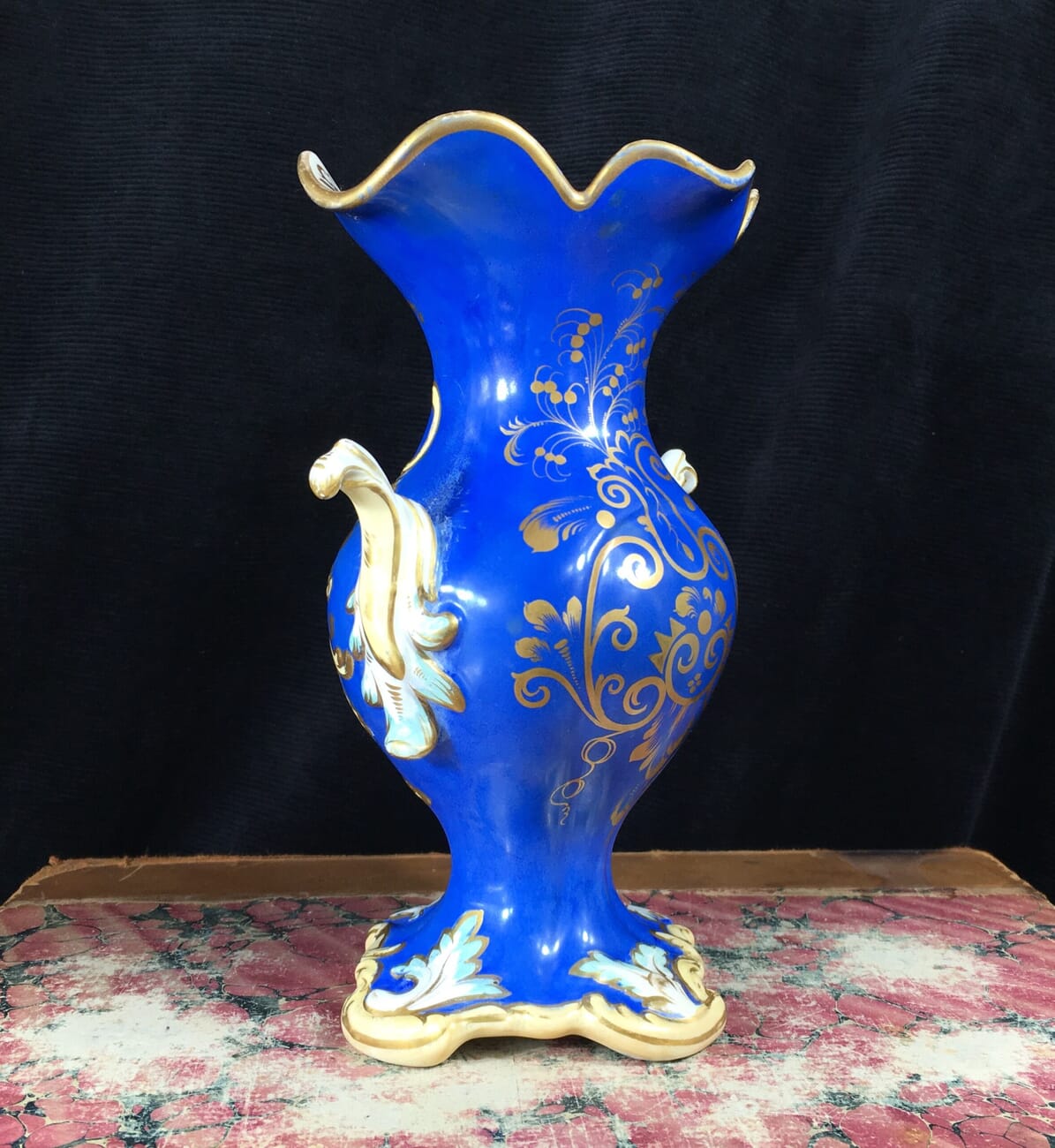 Samuel Alcock blue ground rococo vase with landscape, c. 1830-17111