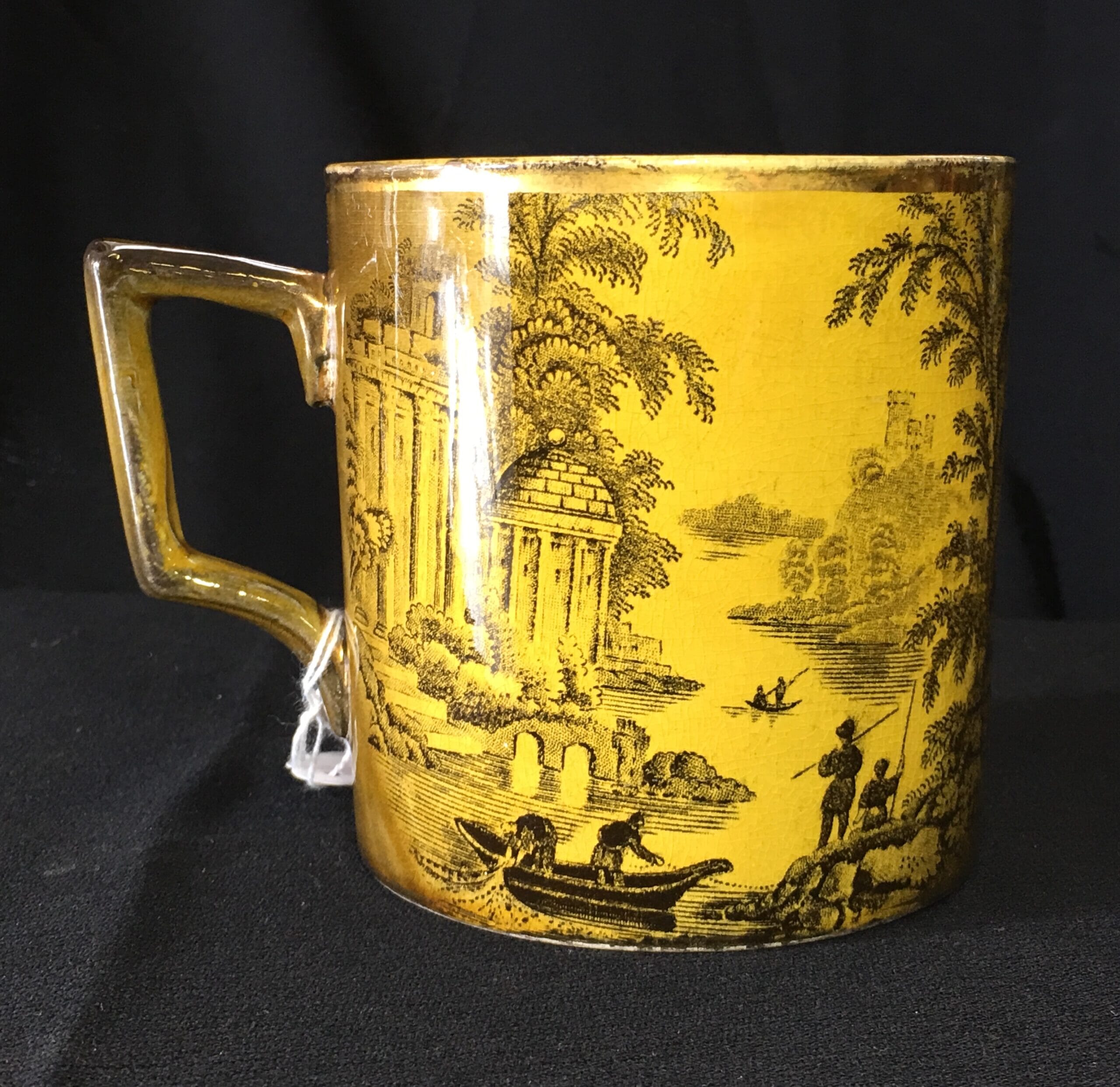 Ridgway mug with yellow ground, brown Italianate scenes, c.1880-0