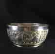 Burmese silver bowl, Burmese lion embossed, c. 1900-0
