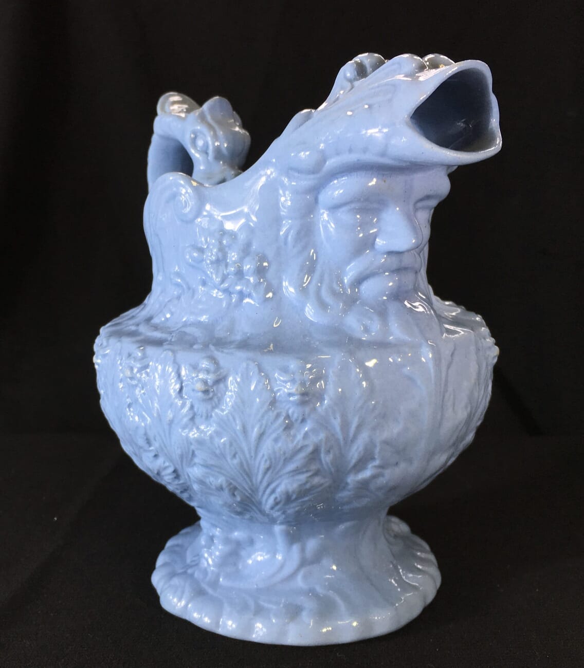Blue pottery jug, neptune head spout, C. 1830 -17280