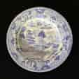 Staffordshire pottery child's plate, willow pattern, c.1830 -0