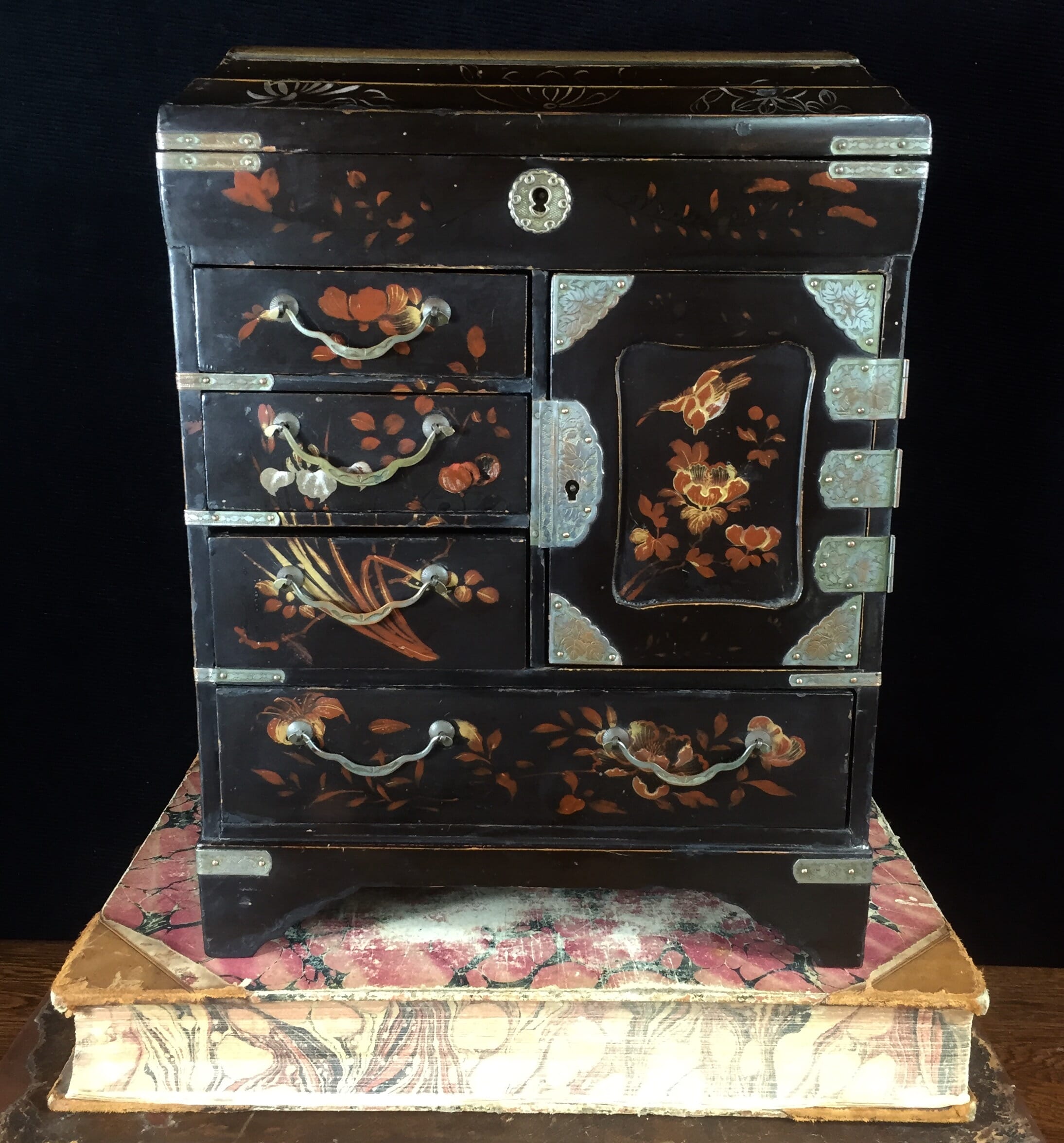 Japanese miniature lacquer cabinet decorated with flowers and birds, c. 1900 -0
