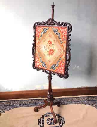 Victorian Mahogany pole screen, tripod base & tapestry, circa 1850-0