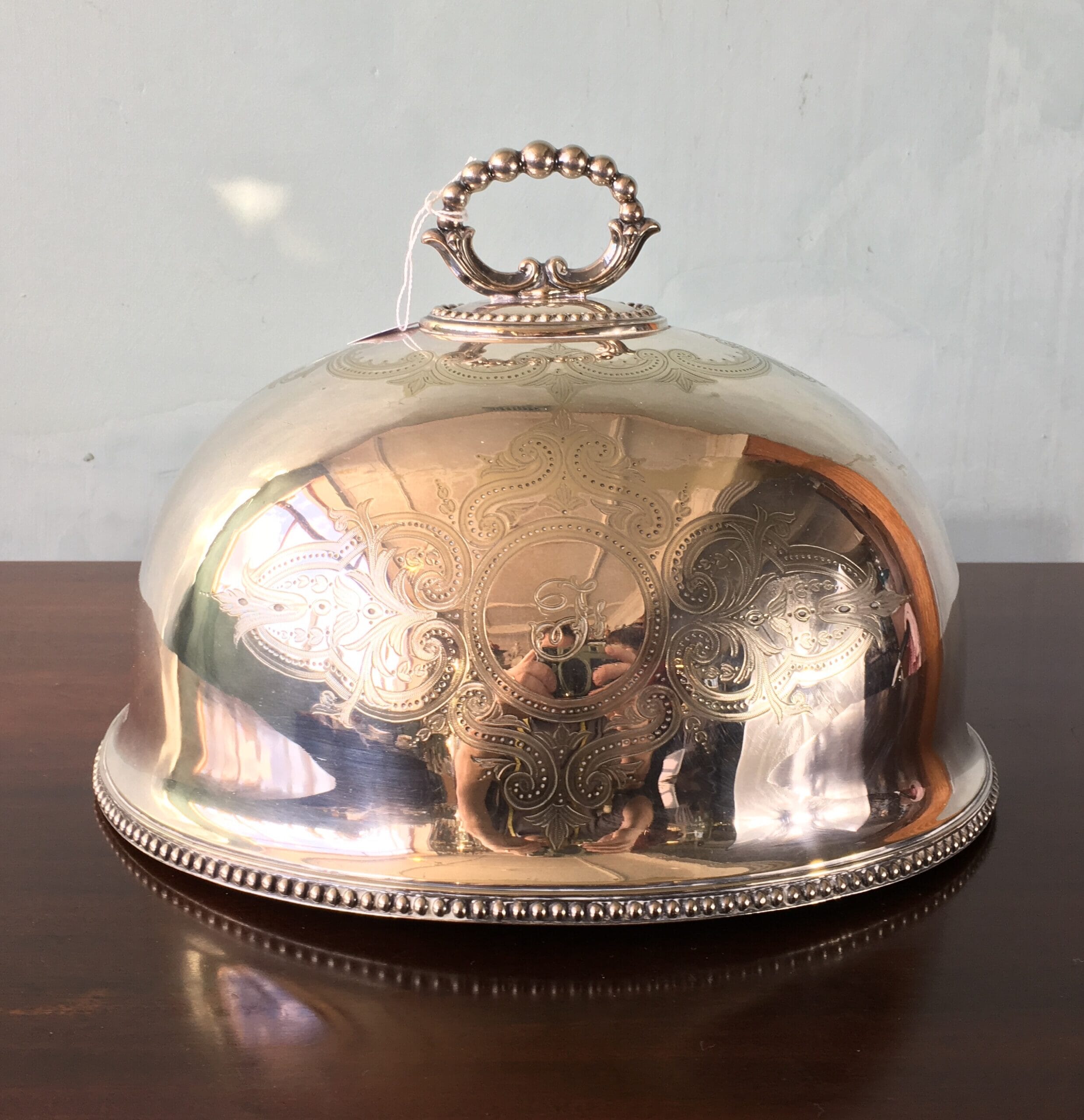 Electroplated silver meat cover with engraved designs, c. 1880-0