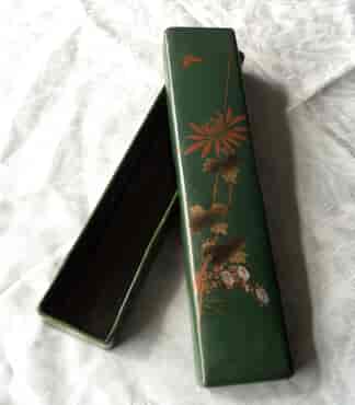 Japanese Green Lacquer fan box, c. 1890-0