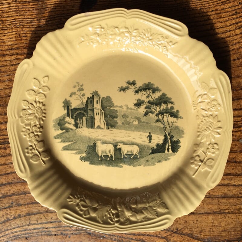 Lakin pottery plate with Romantic ruin bat print, C. 1815 -0