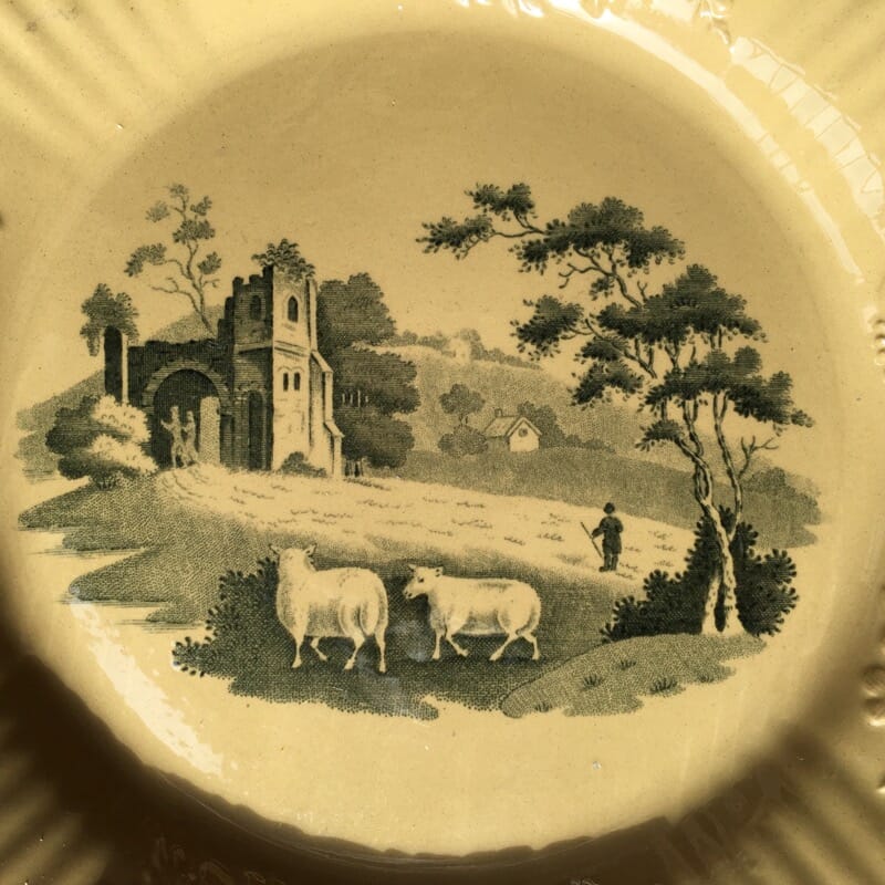Lakin pottery plate with Romantic ruin bat print, C. 1815 -25274