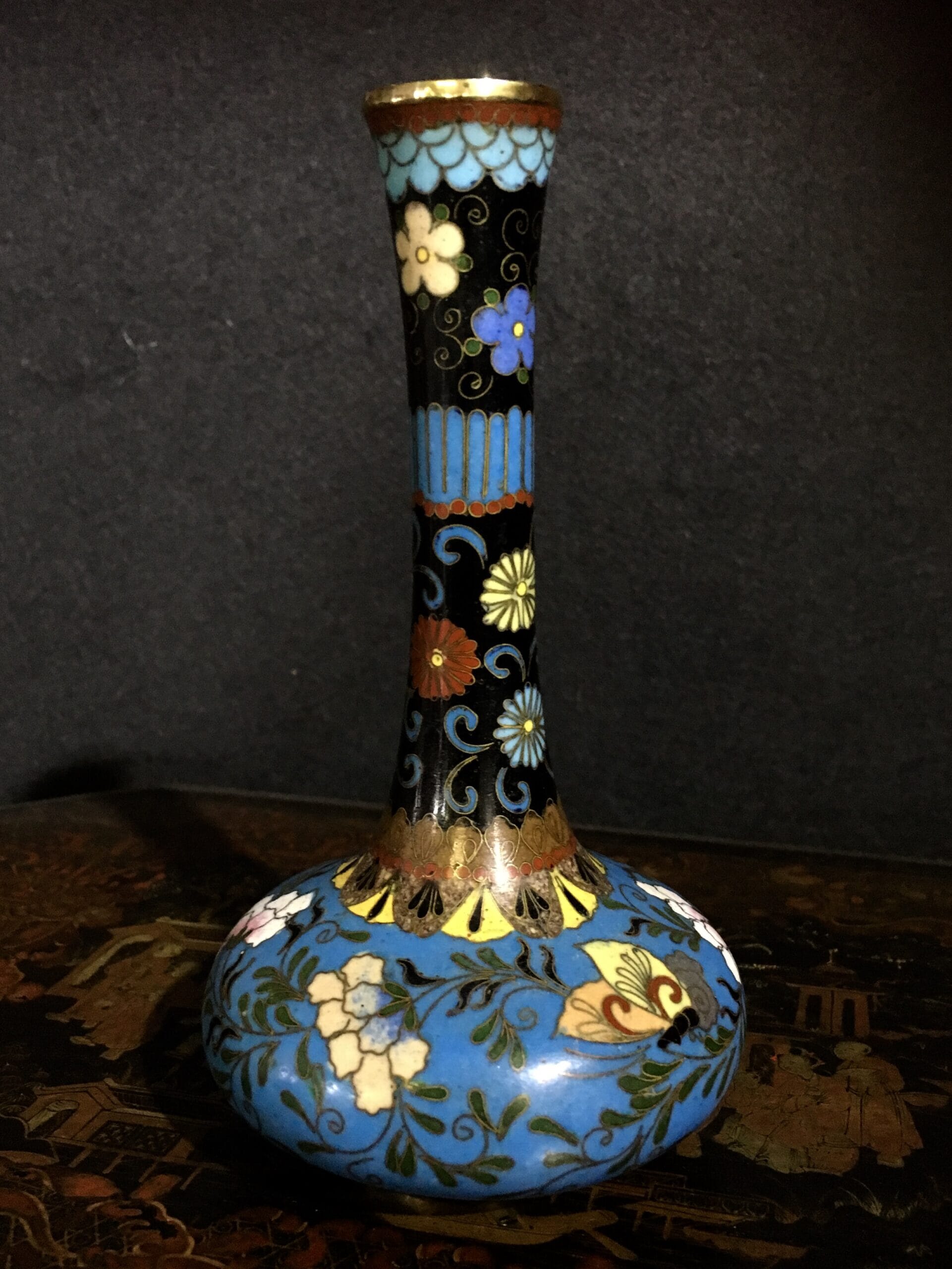 Japanese cloisonné vase, flowers & butterflies, c.1880 -0