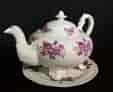 Daniel ‘Second Gadroon’ teapot & stand, puce flower print #4309, C. 1826-0