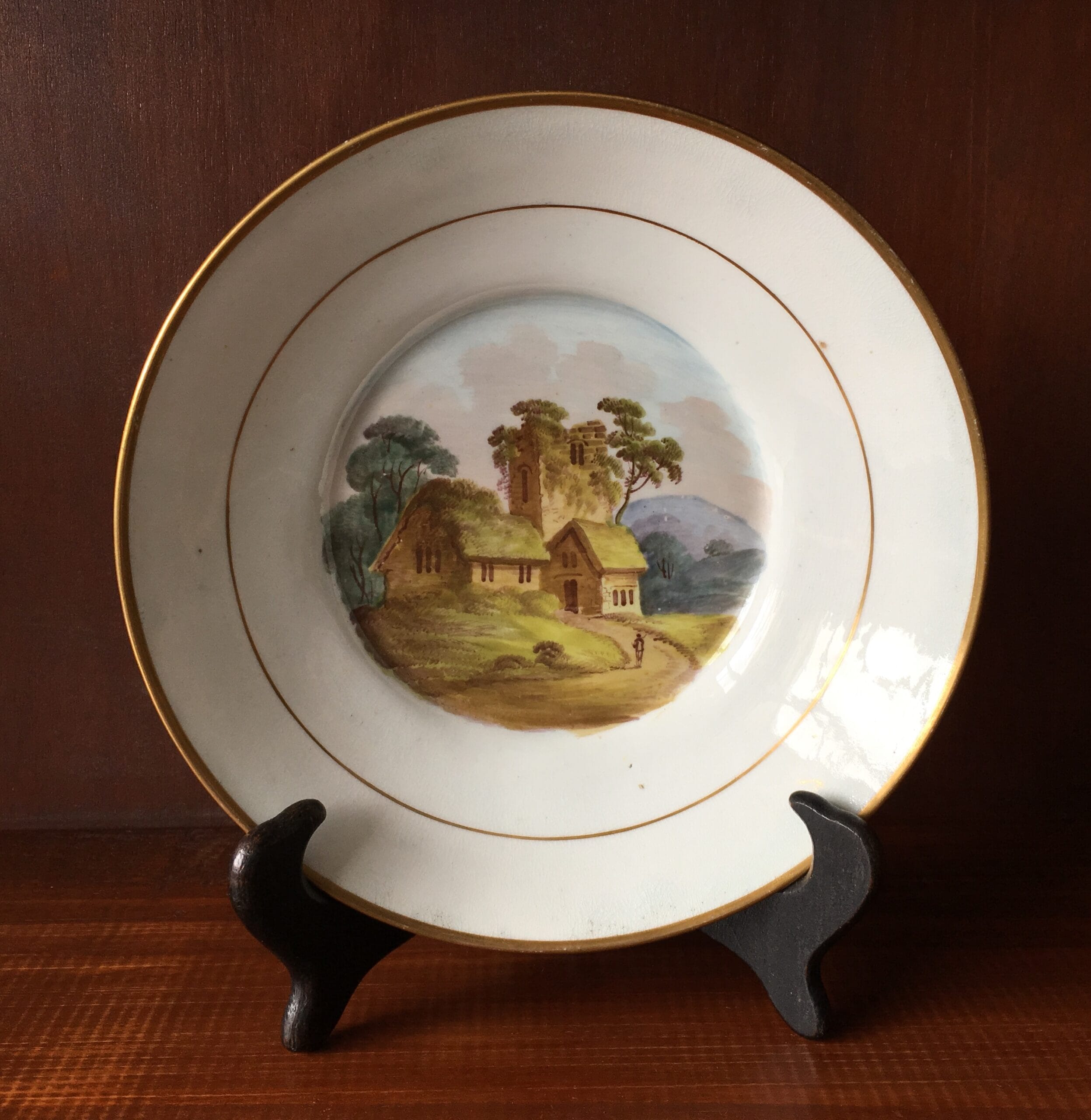 English saucer dish, painted landscapes pattern 346, c.1820 -0