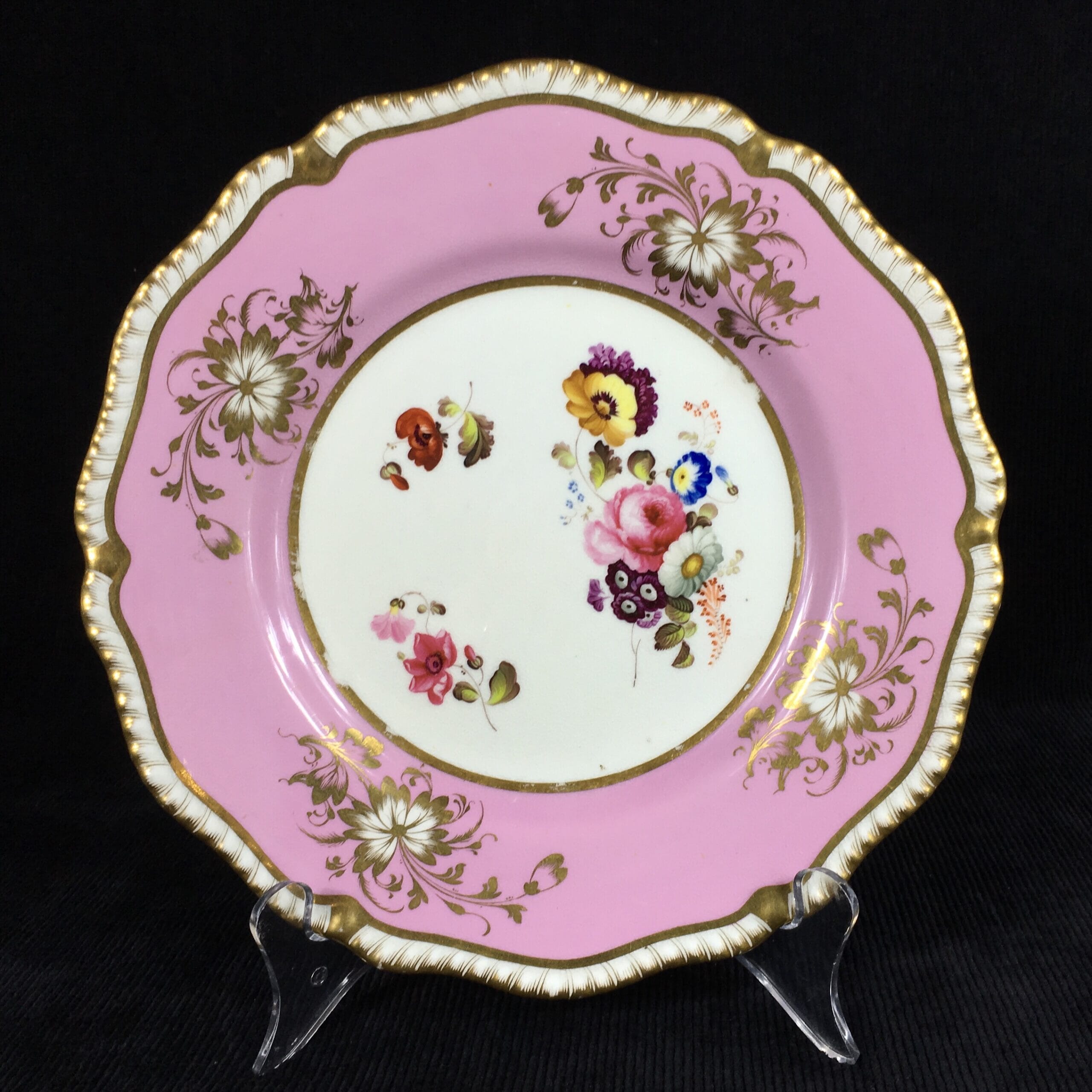 Daniel plate with pink ground, flowers, pat. 3912, c. 1822-0