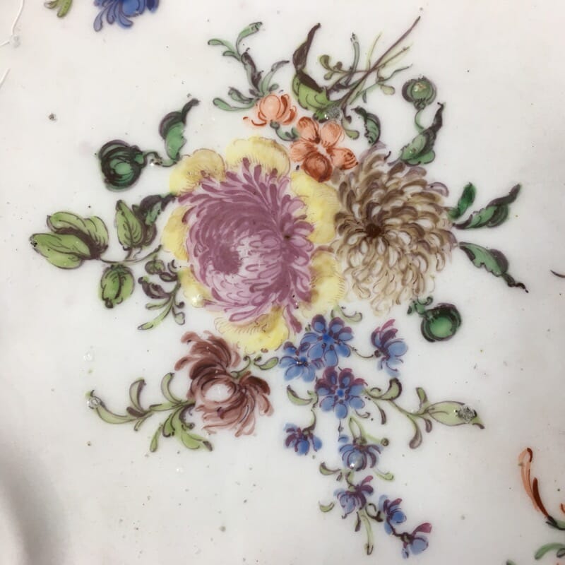 Chelsea plate, Rococo moulding with flowers, Red Anchor circa 1760-23072