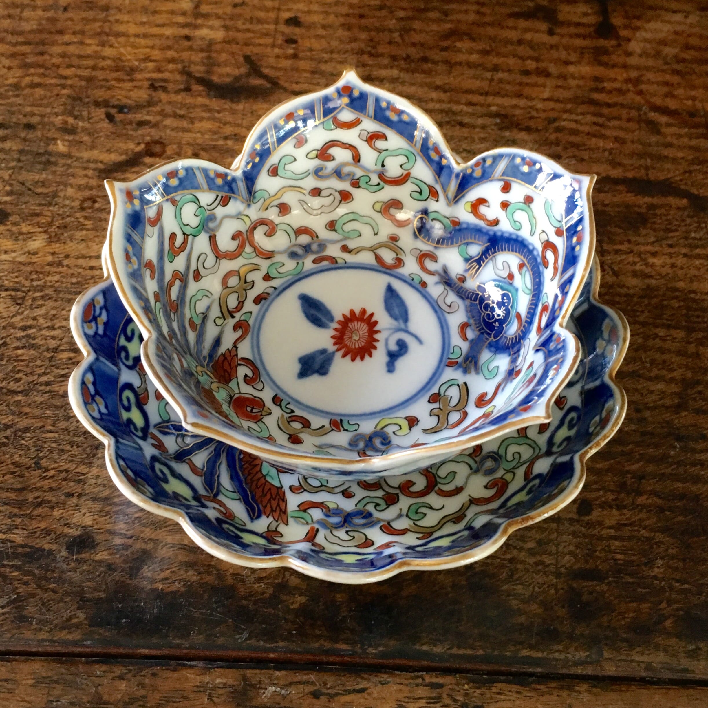 Japanese petal shaped bowl & saucer, 19th century -0