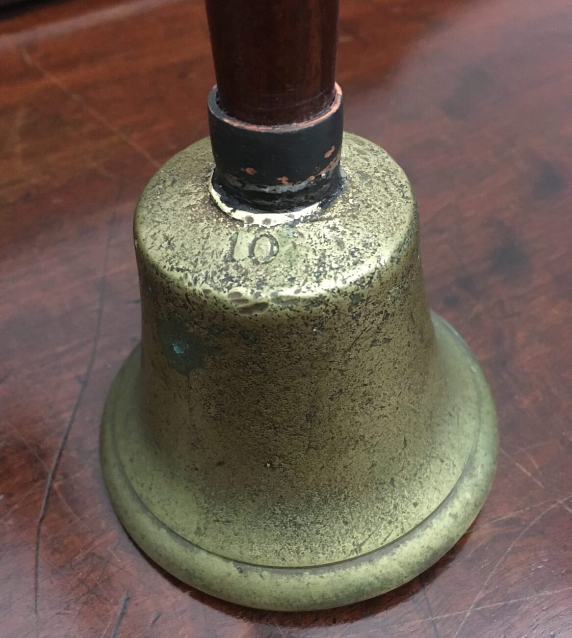 19th Century brass handbell with turned wooden handle -18840