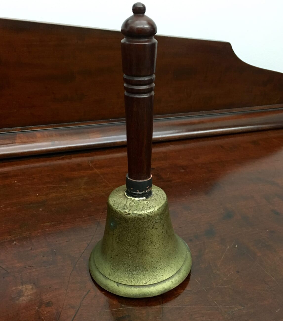 19th Century brass handbell with turned wooden handle -0