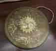 Oriental brass dinner gong decorated with birds and foliage, 19th Century -0