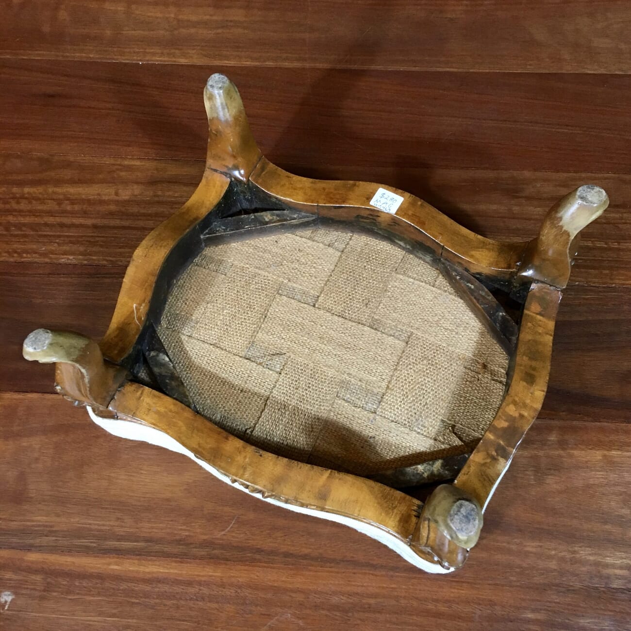Small French stool with carved legs and cream upholstery. c. 1875 -18886
