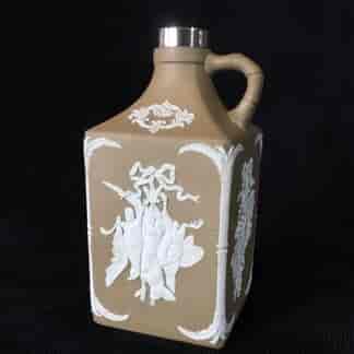 Dudson stoneware spirit flask, game & grapes sprigged, sterling mount c.1875-0